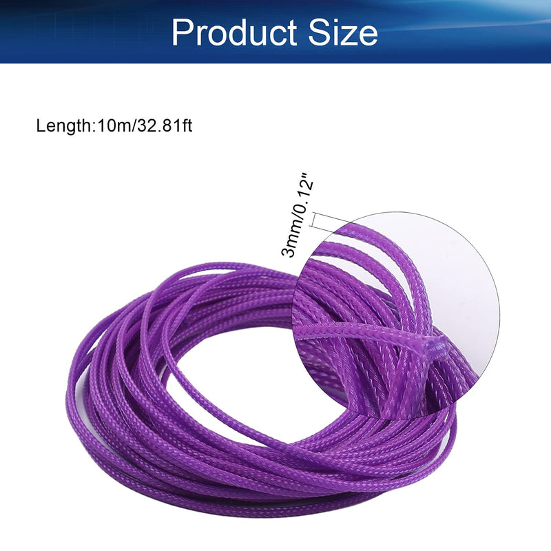  [AUSTRALIA] - Bettomshin 1Pcs 32.8Ft PET Braided Cable Sleeve, Width 3mm Expandable Braided Sleeve for Sleeving Protect Electric Wire Electric Cable Purple