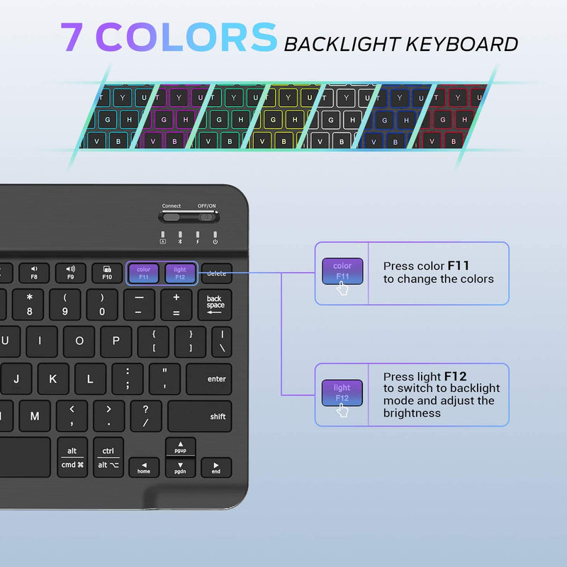  [AUSTRALIA] - Bluetooth Keyboard, iClever BK04 Universal Slim Portable Wireless Bluetooth 5.1 7-Colors Backlit Keyboard for iOS, Android, Mac OS and Windows