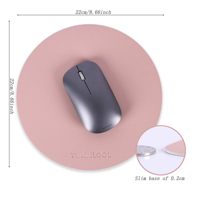 TUNJILOOL Mouse Pad, Round Double-Sided Small PU Leather Mousepad, Non-Slip Waterproof Thin Mouse Pads for Computers Laptop Travel Office Home Pink/Sliver - LeoForward Australia