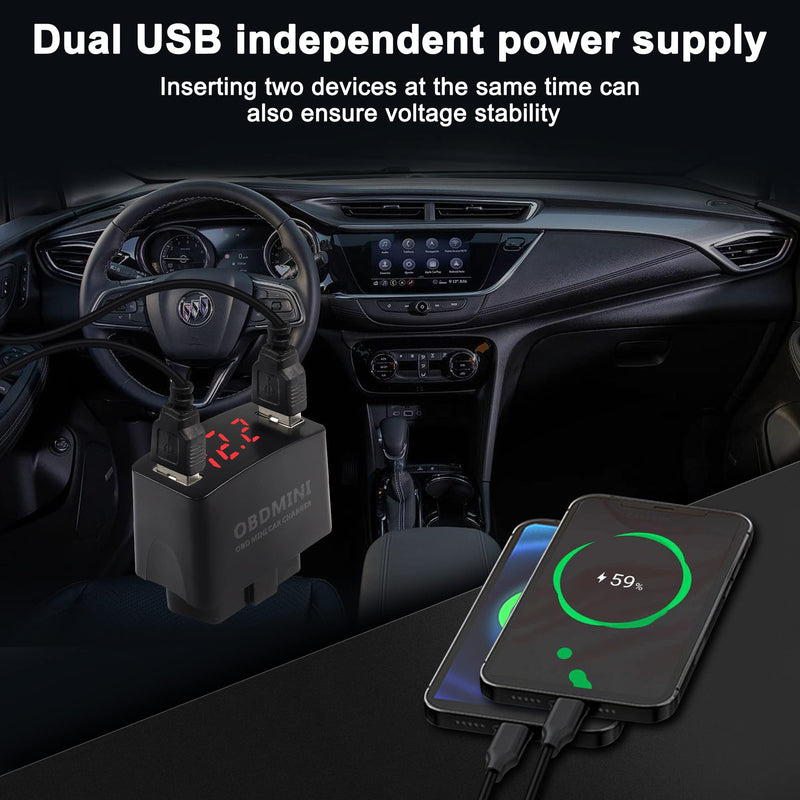  [AUSTRALIA] - XMSJSIY Car OBD USB Charger Power Adapter DC12‑24V Dual USB Charger Socket with Digital Display USB 30W Fast Charging QC2.0 QC3.0 Charger for Vehicles