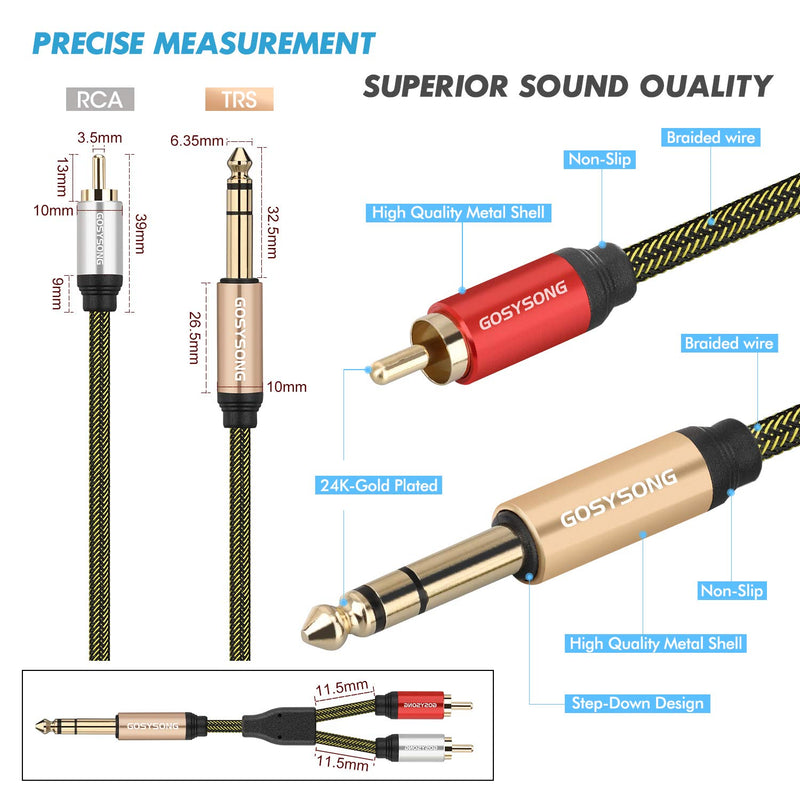 GOSYSONG RCA to 1/4 Audio Cable 15ft, TRS 6.35mm Male to 2 RCA Audio Y Splitter Cable,1/4 Stereo to 2 RCA Connector Wire Cord 6.35mm to 2 RCA Audio Cable - LeoForward Australia