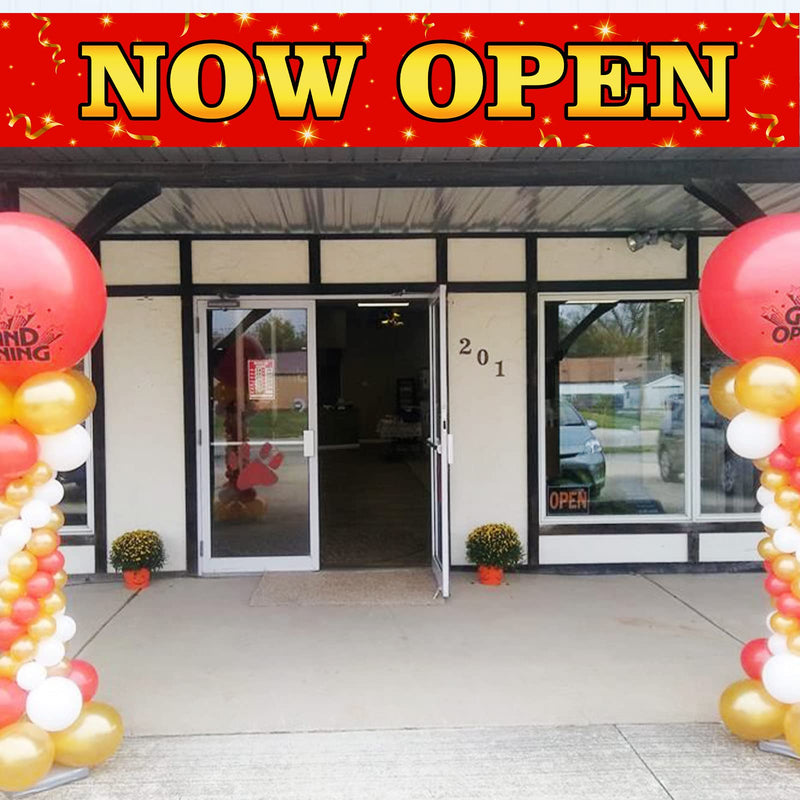  [AUSTRALIA] - Now Open Banner,Grand Opening Banner,New Shop Grand Opening Decorations,Grand Opening Party Supplies,Large Advertising Opening Background Decor for Store Business Sign Outdoor Decor,9.8X1.6 Ft