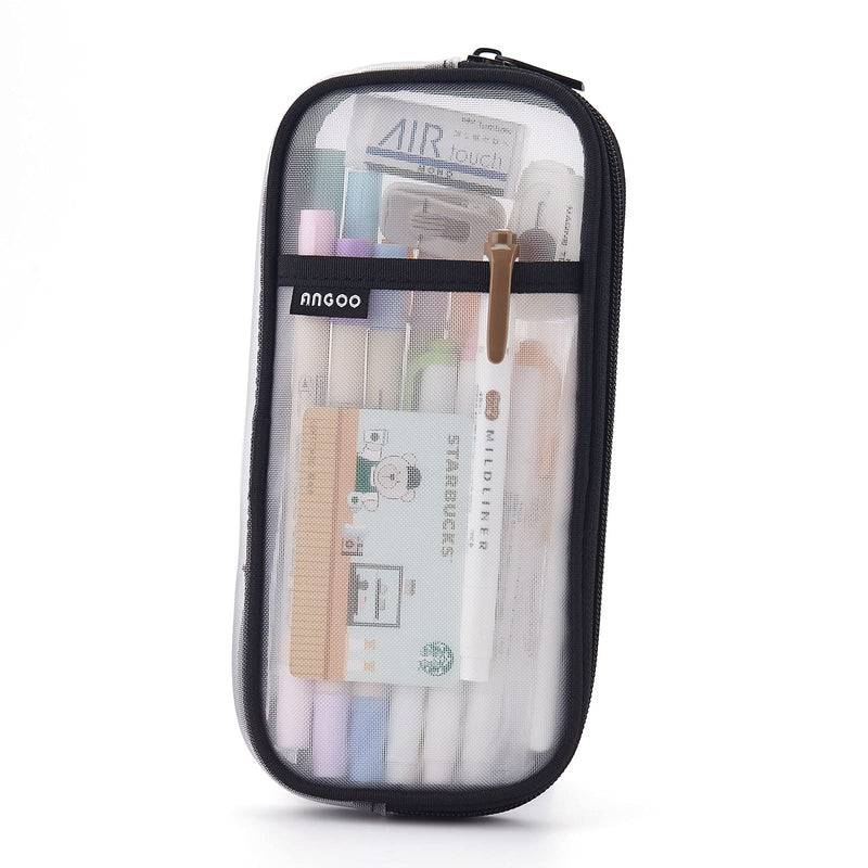  [AUSTRALIA] - EASTHILL Grid Mesh Pen Pencil Case with Zipper Clear Makeup Color Pouch Cosmetics Bag Multi-Purpose Travel School Teen Girls Transparent Stationary Bag Office Organizer Box for Adluts(Black) Black
