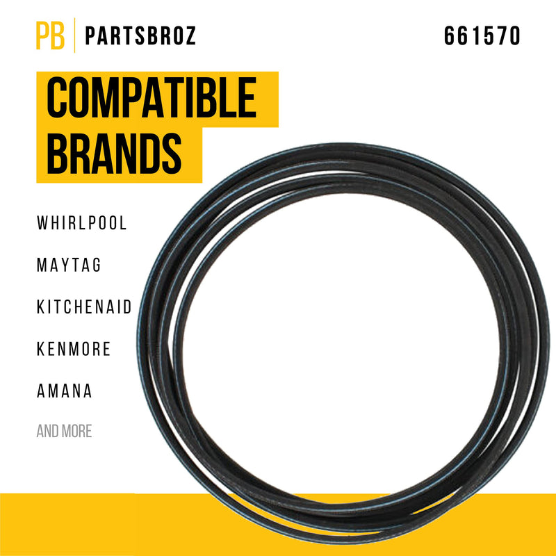 661570 Drum Belt by PartsBroz - Compatible with Whirlpool Dryers - Replaces 661570V, AP5983729, 3387610, 3389728, 3393999, 339728, 661570VP - LeoForward Australia