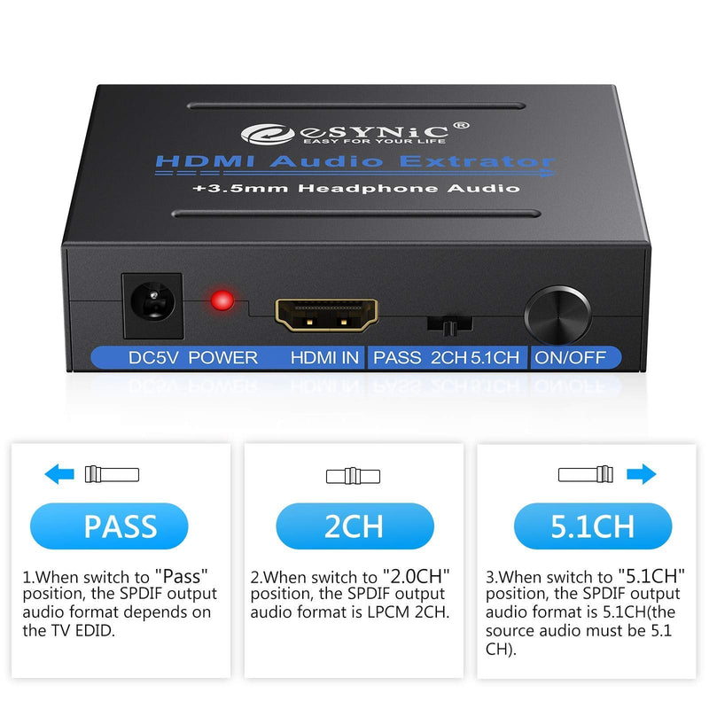  [AUSTRALIA] - eSynic 1080P HDMI Audio Extractor & 192kHz Volume Control DAC Converter Digital to Analog Converter