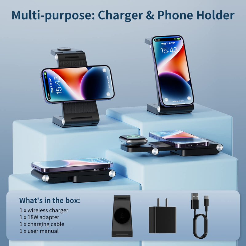  [AUSTRALIA] - GEJIUCAI Magnetic Wireless Charger, 3 in 1 Fast Wireless Charging Station for Multiple Devices Apple Watch Ultra 8/7/6/5/4/3/2/SE,Compatible with iPhone 14/Pro/Max/Plus/13/12, AirPods 3/2/Pro/Pro2 Black