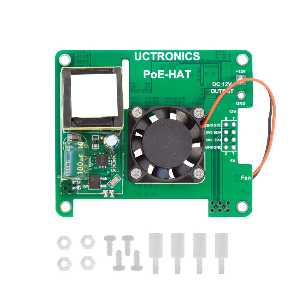  [AUSTRALIA] - UCTRONICS PoE+ HAT for Raspberry Pi 4B, 802.3at Power Over Ethernet Expansion Board for Raspberry Pi 4 B 3 B+, with Cooling Fan