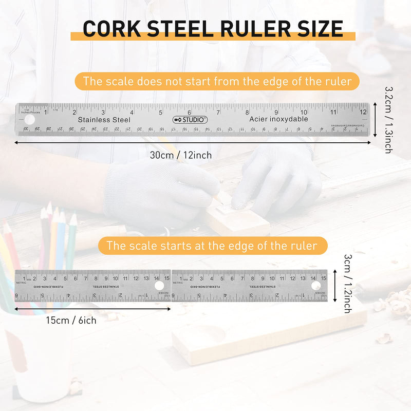  [AUSTRALIA] - 4 Pcs Stainless Steel Cork Base Rulers Craft Knife Hobby Knife with Safety Cover and Craft Ruler Precision Carving Craft Hobby Knife Kit for Crafting and Cutting Carving Scrapbooking Art Work Cutting