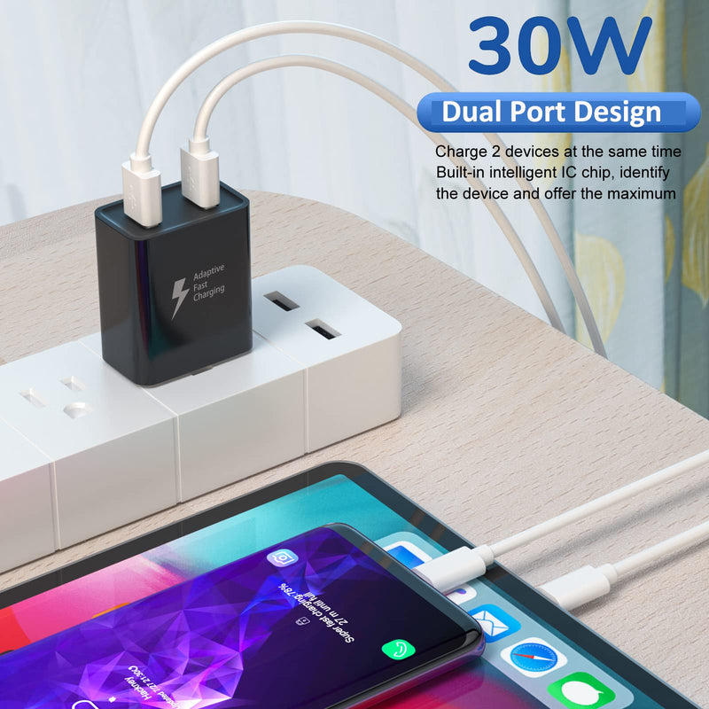  [AUSTRALIA] - Pofesun 2Pack 30W Fast Charger 3.0 Dual USB Wall Charger, QC 3.0 Charging Block Fast Charging Power Adapter Compatible for Galaxy S21 S20 S10 S9 S8 Note 10 9 iPhone iPad LG Pixel Tablets-Black Black,Black