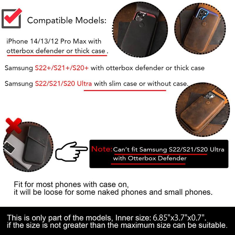  [AUSTRALIA] - Topstache Leather Phone Holster,Samsung S22 Plus Belt Holder, iPhone 13 Pro Max Case for Belt,Universal Phone Pouch with Belt Clip for iPhone 14 Pro Max, Flip Cellphone Cases Darkbrown