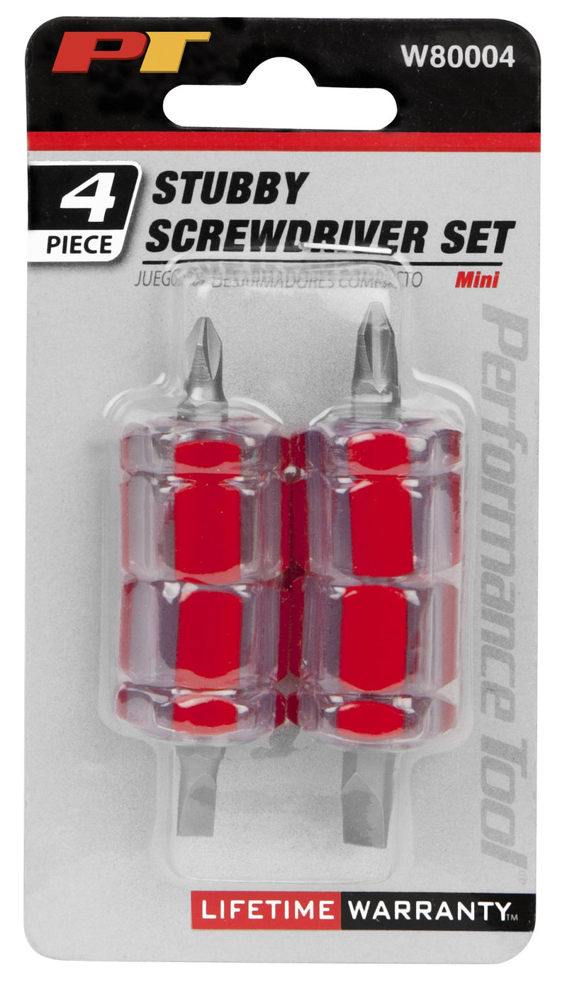  [AUSTRALIA] - Performance Tool W80004 4 Piece Mini Stubby Screwdriver Set 4pc Mini Stubby Screwdriver Set