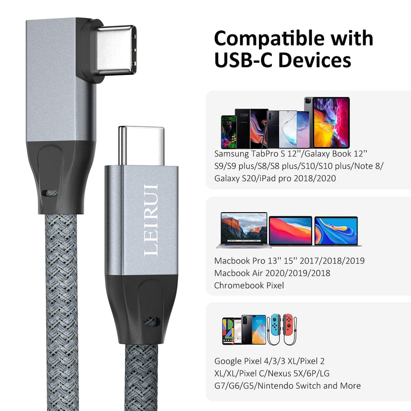  [AUSTRALIA] - LEIRUI 90 Degree USB C to USB C Cable, Right Angle 100W USB C 3.2 Cable 20Gbps Data Transfer, 4K Video Cable with E-Marker for Thunderbolt 3/4, MacBook Pro, iPad Pro, Galaxy S20, Switch 3.3 Feet 3.3 Feet, Grey