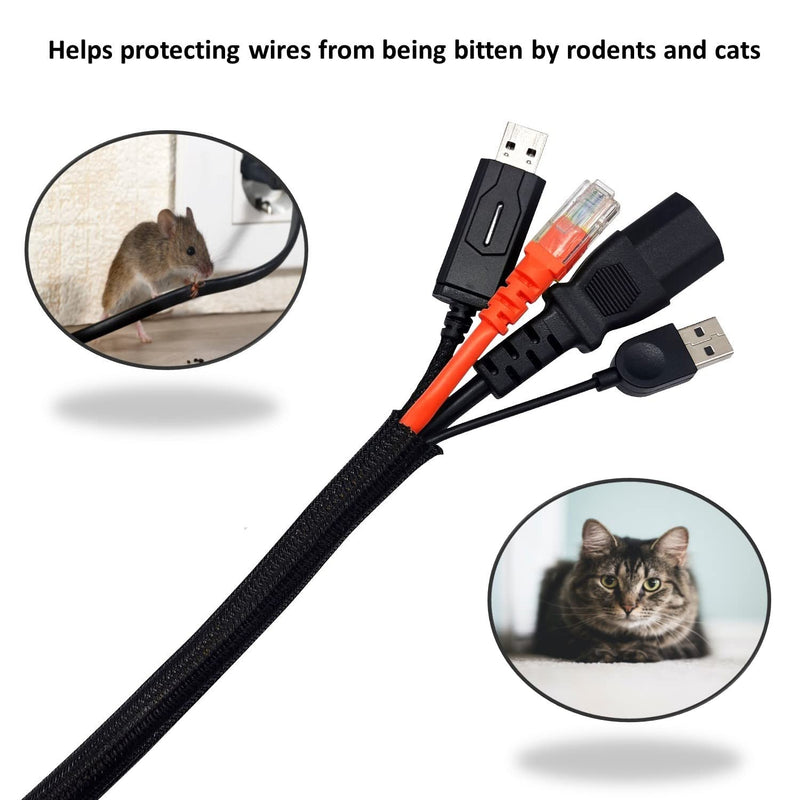  [AUSTRALIA] - Kable Kontrol 25 Ft - 1" Inch Cord Organizer Cable Sleeve Wire Loom tubing Cord Cover for Cable Management - Cord Hider from Pets - Self Closing Split Braided Wire wrap - Black 1" - 25' Feet