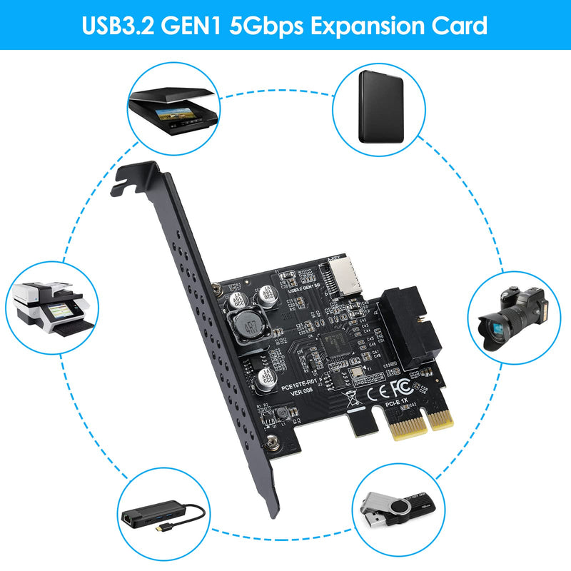  [AUSTRALIA] - BEYIMEI PCI-E 1X to USB 3.2 GEN1 5Gbps 20pin Front Panel Header (to Type-c Front Panel Header) + USB 3.0 19Pin Socket Expansion Card,Type-E Internal 20-pin Front Panel Connector Riser Card USB 3.0 TYPE-E + 19PIN