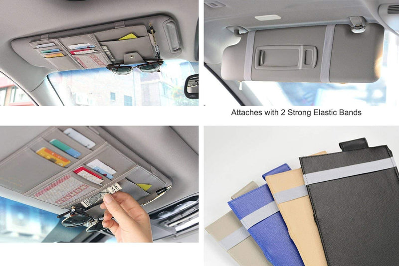  [AUSTRALIA] - Multifunction PU Car Sun Visor Storage Bag Auto Glasses Ticket Documents Folder Mobile Phone Organizer - Gray Color Gray 2