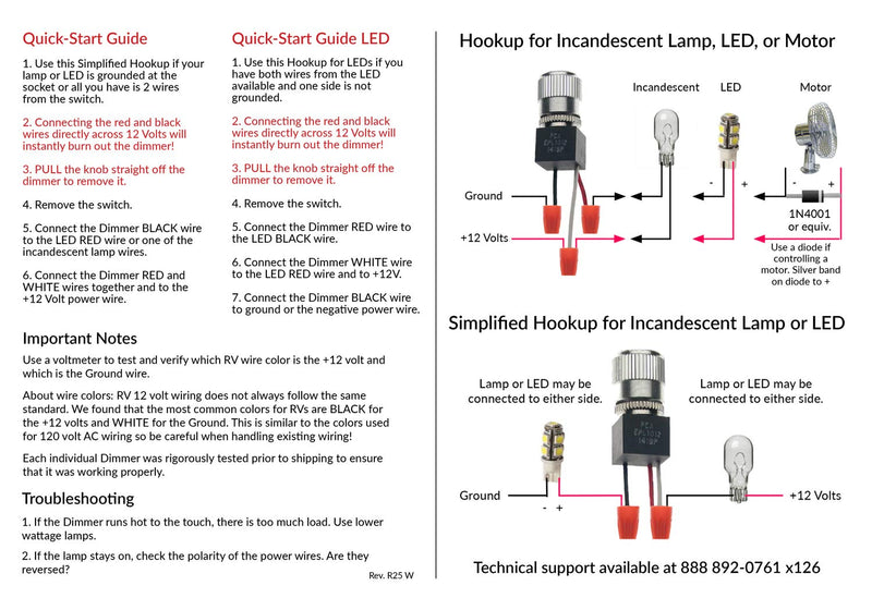  [AUSTRALIA] - 12 Volt DC Dimmer for LED, Halogen, Incandescent - RV, Auto, Truck, Marine, and Strip Lighting - Long Shaft - Gold