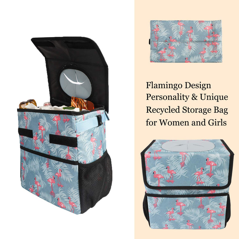 Car Trash Can with Lid and Storage Pockets & Tissue Box, Flamingo Pattern Recycled Gift Bags Collapsible Portable Outdoor Storage Bag Automotive Organizer for Women (Large - 3 gal) Large - Flamingo - LeoForward Australia
