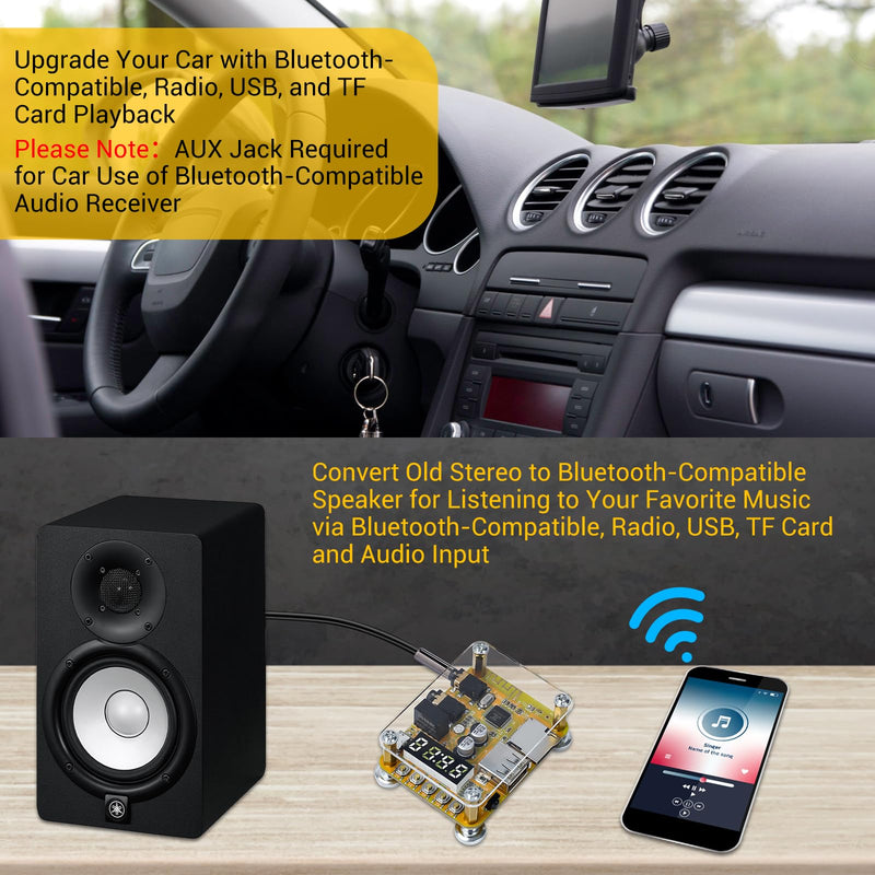  [AUSTRALIA] - ICStation Bluetooth-Compatible Audio Receiver, Audio Decoder Board with FM Radio LED Display and Magnetic Base Supports Ḅḷụẹṭọọṭḥ/FM/AUX/U-Disk/TF Card Input for Car and Home Stereo System