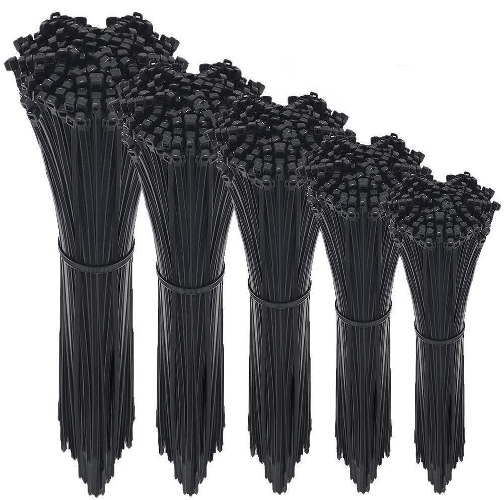  [AUSTRALIA] - NewMainOne Cable Zip Ties,500 Packs Self-Locking 4+6+8+10+12-Inch Width 0.16inch Nylon Cable Ties,Perfect for Home,Office,Garage and Workshop (Black) Black