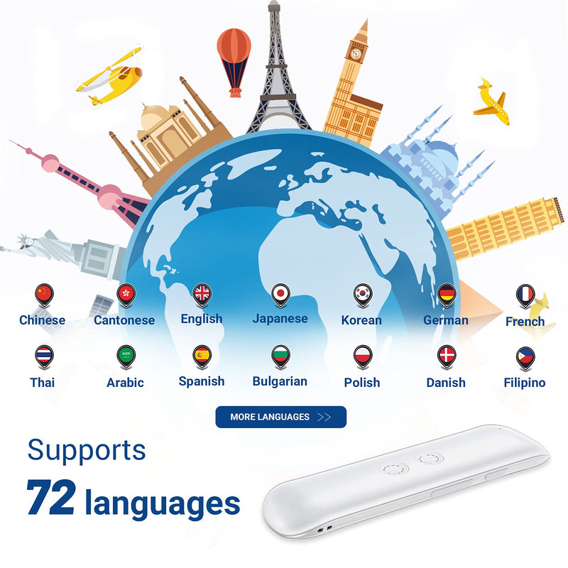  [AUSTRALIA] - XURPURTLK Language Voice Translator Device Real Time 2-Way Translations Supporting 72 Languages for Travelling Learning Shopping Business Chat Recording Translations (White) (G5) White