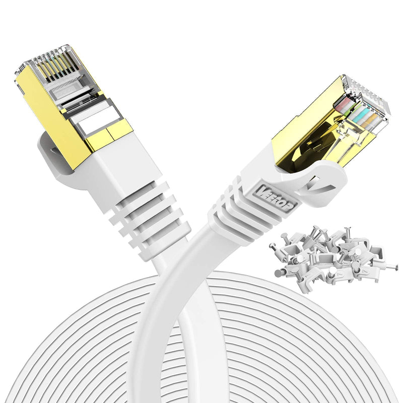  [AUSTRALIA] - Veetop 10m Lan Cable Network Cable Cat 7 Ethernet Cable with Gold-Plated RJ45 Connector Flat and Thin with 10 Gbps Transfer Rate 10 Meters White White
