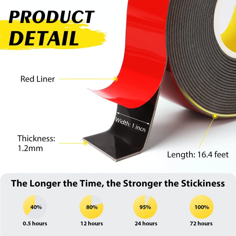  [AUSTRALIA] - EMITEVER Double Sided Tape Heavy Duty, Acrylic Foam Mounting Tape 16.4FT X 1IN, Two Sided Adhesive Tape, Waterproof & Strong Double Stick Tape, 2 Sided Strip Tape for Home Office Decor 16.4ftx1in