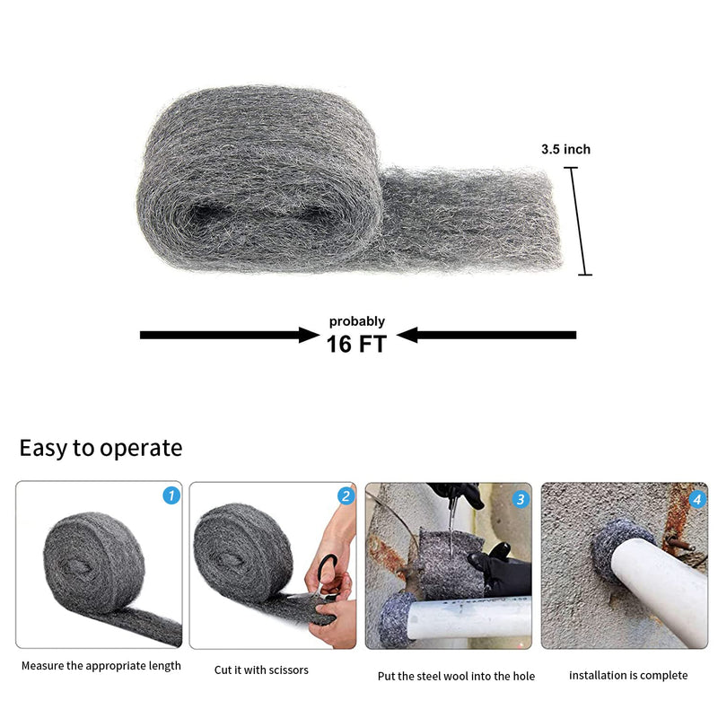  [AUSTRALIA] - Steel Wool #000 Fine Polishing Gap Blockers Suitable for Blocking Mice Holes Siding Passages Vents and Sanding Furniture Wood Car Rust Removal Sanding Marble 2 Pack × 10FT(#000)