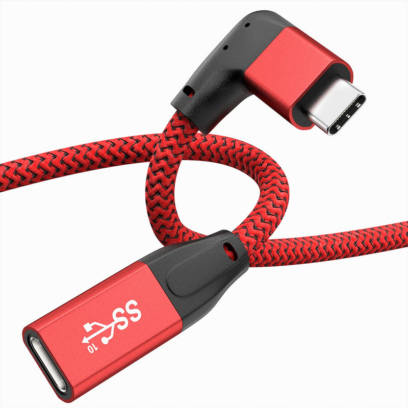  [AUSTRALIA] - Right Angle USB C Extension Cable 1.6FT,UseBean 90 Degree Gen2 10Gbps USB-C 3.2 Male to Female Video Cord,L-Shape Type C Extender,Compatible for iPhone 12 Wireless Magsafe Charger,M1 MacBook Pro/Air RED