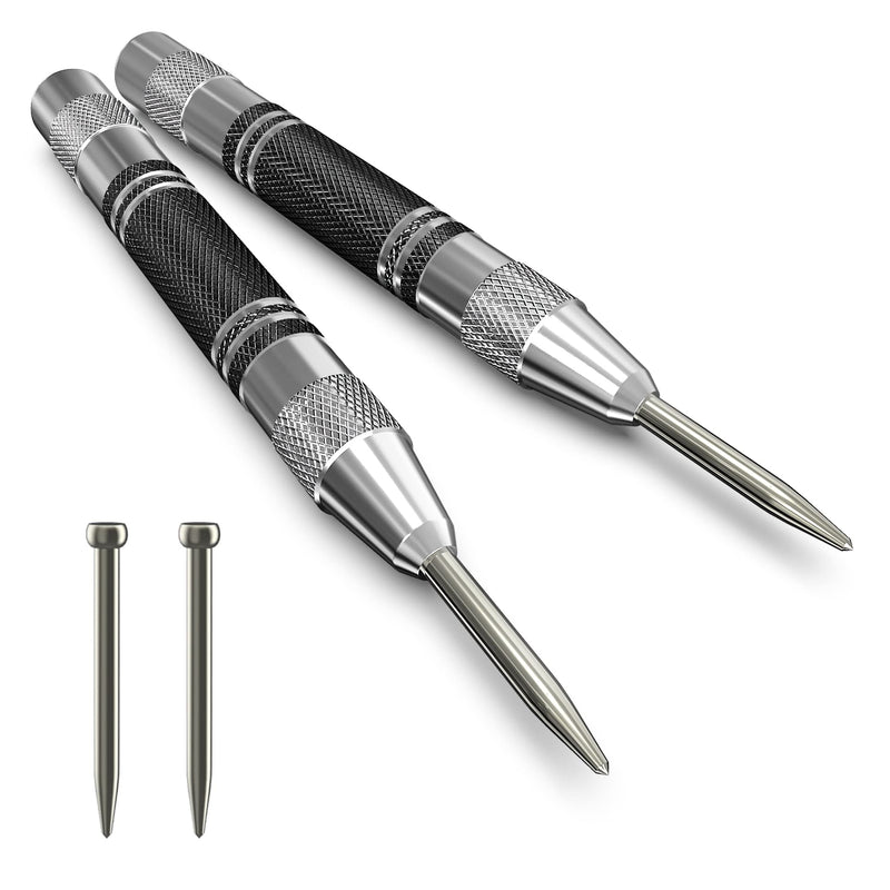  [AUSTRALIA] - 2 Pack Automatic Center Punch, 5 inch Heavy Duty Steel Spring Loaded Center Hole Punch with Adjustable Tension Punch Tool for Metal Wood Glass Plastic Suitable for DIY lovers 5INCH