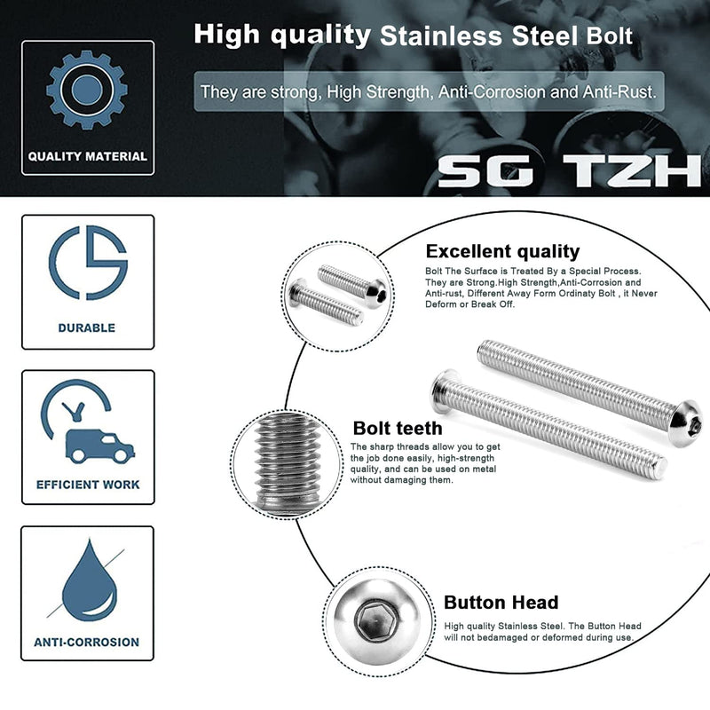  [AUSTRALIA] - 1/4-20 x 3/4" Button Head Socket Cap Bolts Screws, 20Pcs 304 Stainless Steel 18-8, Allen Hex Drive, Bright Finish by SG TZH(with Hex Spanner) 20 1/4-20 x 3/4"