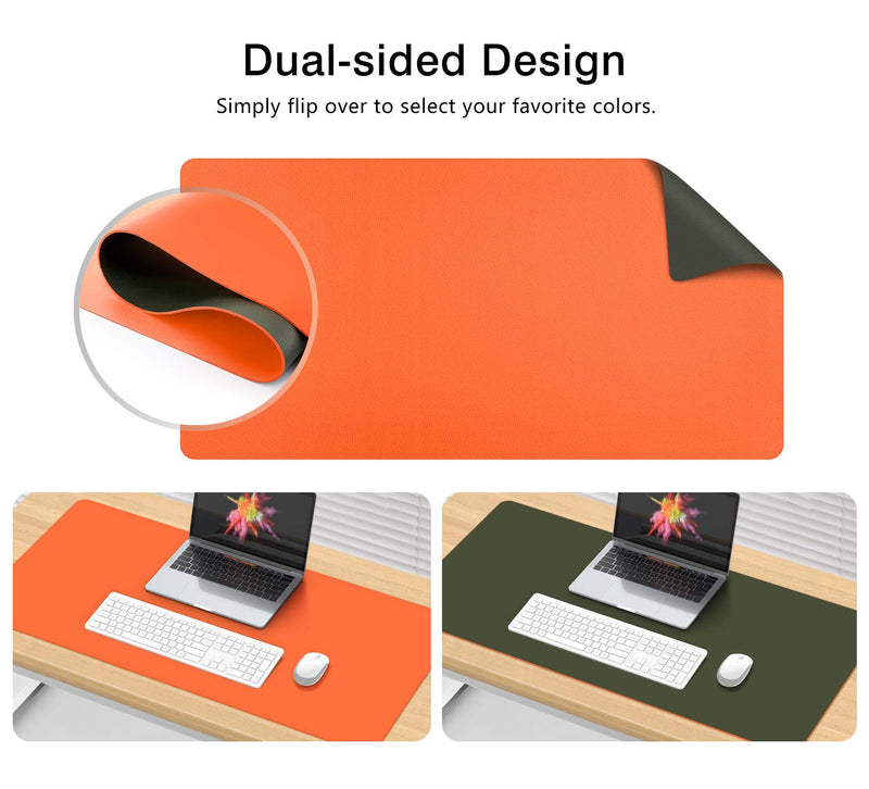 MoKo Computer Desk Mat - PU Large Extended Gaming Mouse Pad, Non-Slip Keyboard Mouse Mat, Waterproof Office Writing Desk Pad Protector, 31.5 x 15.7 x 0.08 Inch - Double Side Army Green/Orange Double Side Army Green / Orange - LeoForward Australia