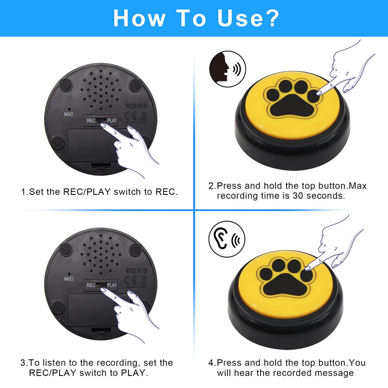  [AUSTRALIA] - ChunHee Dog Speech Training Buttons Talking Sound Buttons-Recordable Buttons for Dogs-30 Seconds Record Button, Pack of 6 (Battery Included)