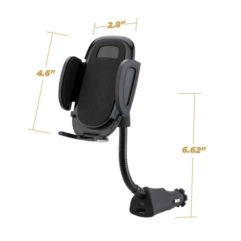  [AUSTRALIA] - Scosche SUH12V-XCES0 Select Power Socket Mount with Phone Mount for Car, Flexible Neck, and USB Charging Port, 360 Rotation, Black 12V Charging Port Power Mount 1 Pack