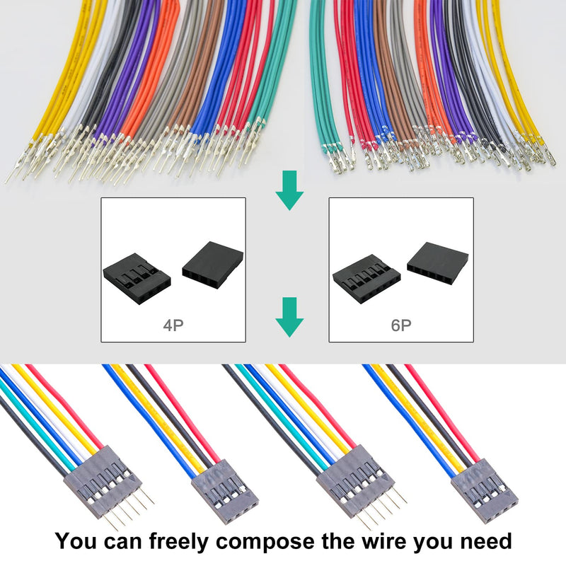  [AUSTRALIA] - Keszoox Dupont 2.54mm JST Connector Kit with 22AWG Premium Pre-Crimped Cables, Dupont 1 and 2 Rows Connectors 1/2/3/4/5/6 Pin Housing with Length of 150mm Male & Female Wire Cable