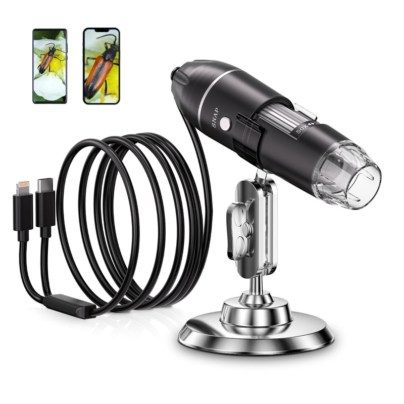  [AUSTRALIA] - USB Digital Microscope, 50 to 1600X Microscope for Android 6.0+ (with OTG) iOS 10.0+, 2.0MP 1440P Pocket Microscope with 8 LED & Metal Stand, Portable Microscope Camera with Stand