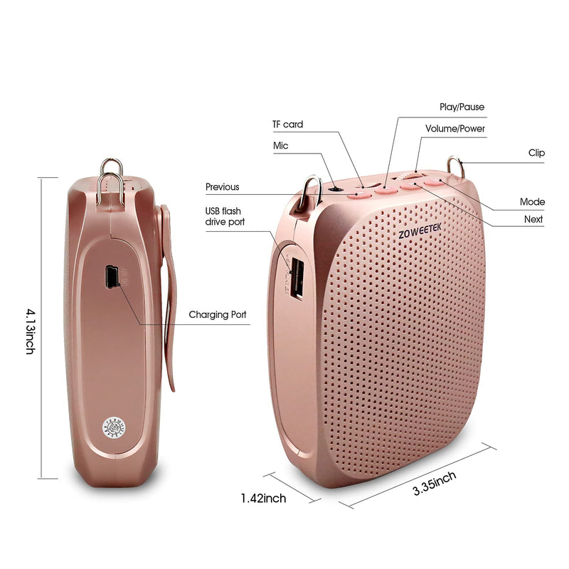  [AUSTRALIA] - ZOWEETEK voice amplifier wireless for teachers,Voice Amplifier with UHF Wireless Microphone Headset,portable voice amplifier,mini voice amplifier for elderly,training,meeting,instructors,coaches,games Rose gold