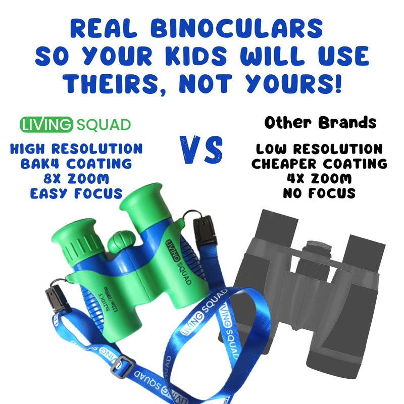  [AUSTRALIA] - Binoculars for Kids 8x21 High-Resolution - Kids Binoculars Gift Set for Boys & Girls, Shockproof & Compact for Bird Watching, Travel, Hiking, Camping, Hunting, Children Outdoor Gear Green/Blue