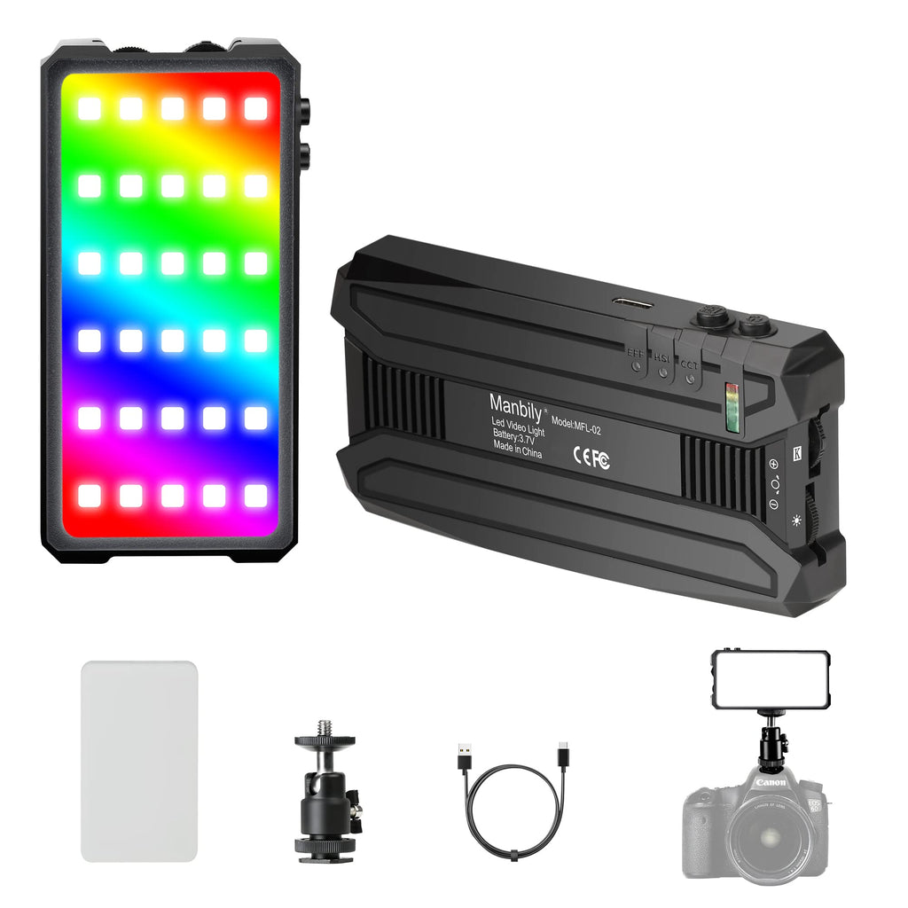  [AUSTRALIA] - Manbily RGB Video Light Panel LED Cube On Camera Light Kit for Phone DSLR Photography,3000-6500k,Full Color Lighting for Filming,Vlogging,YouTube,Tiktok,Video Conference,Mini Portable Fill Light