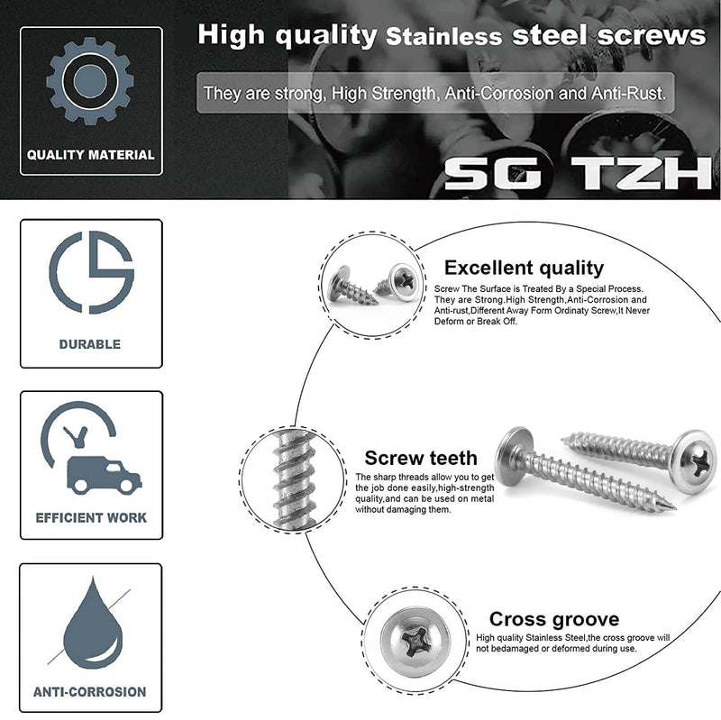  [AUSTRALIA] - #8 x 1/2" Wood Screw 100Pcs 410 Stainless Steel Standard Thread Truss Head Fast Self Tapping by SG TZH 100 #8 x 1/2"