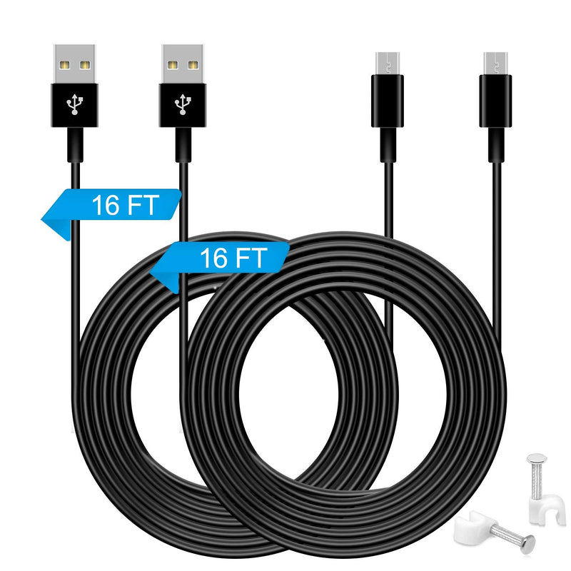  [AUSTRALIA] - FASTSNAIL 2 Pack 16.4FT Extension Charging Cable and Data Sync Cord for PS4/for Xbox One Controllers,for Kindle Fire,for Android,for USB to Micro USB Power Cable for YI Cam,for NestCam Indoor etc. Black