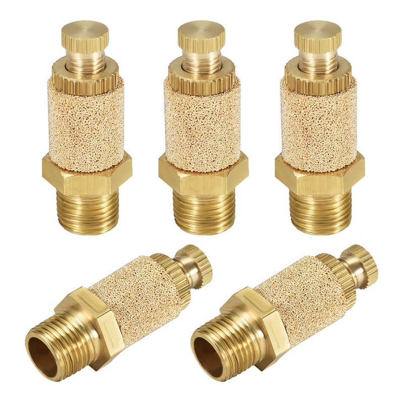  [AUSTRALIA] - uxcell Sintered Bronze Exhaust Muffler Top Adjustable G1/8 Pneumatic Air Muffler Air Flow Speed Controller Brass Flow Control Muffler 5pcs