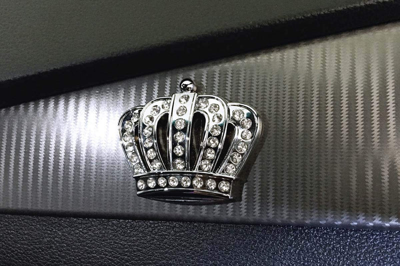  [AUSTRALIA] - Bling Crown Car Emblem, Bling Car Accessories, Rhinestone Silver Chrome Metal Car Decal Sticker, Car Bling Exterior & Interior Car Accessory, Crystal Crown Emblem, Bling Car Decor (Crown-Large) Crown-Silver-Large