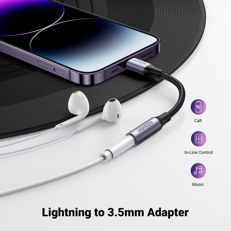  [AUSTRALIA] - UGREEN Headphone Adapter for iPhone Lightning to 3.5mm Adapter Apple MFi Certified Lightning Aux Audio Jack Dongle Compatible with iPhone 14 Pro Max/14 Plus/13 12 Pro Max/SE/11 Pro Max/XS, Grey