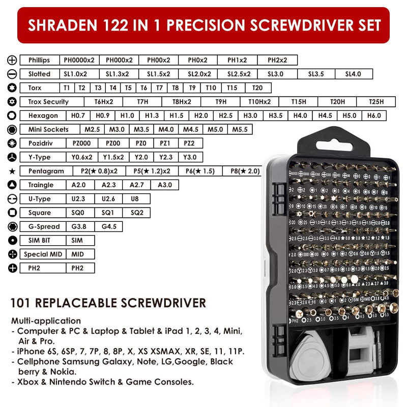 Precision Screwdriver Set, SHARDEN 122 in 1 Electronics Magnetic Repair Tool Kit with Case for Repair Computer, iPhone, PC, Cellphone, Laptop, Nintendo, PS4, Game Console, Watch, Glasses etc (Grey) Grey - LeoForward Australia