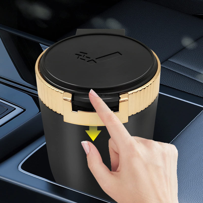  [AUSTRALIA] - 1Pcs Car Ashtray with Lid Portable Ash Tray, Easy Clean Up Detachable Stainless Car Ashtray with Blue Light Windproof for Outdoor Travel (Gold) gold