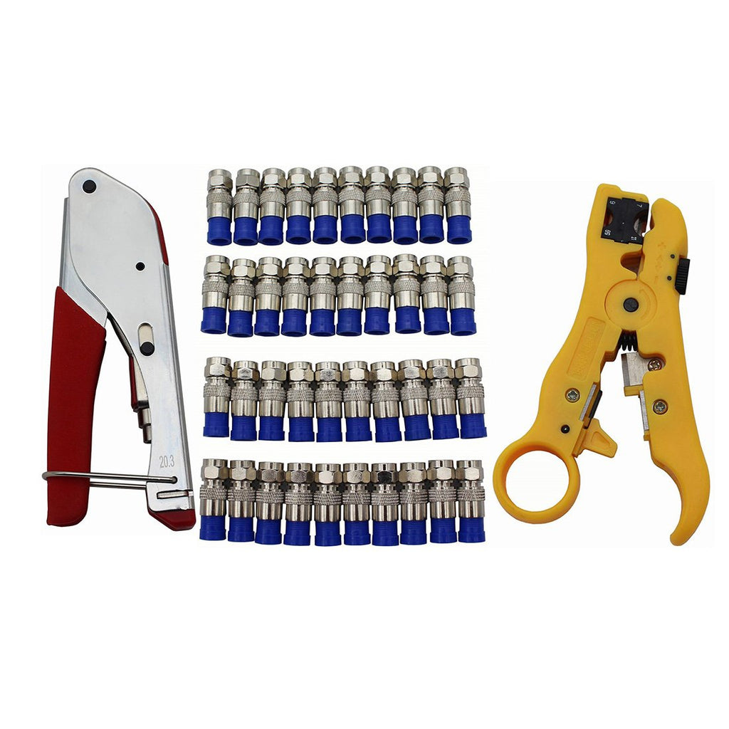  [AUSTRALIA] - GoodQbuy Coax Compression Connector and 40Pcs F Compression Connectors RG6 with Wire Stripper Stripping Tool