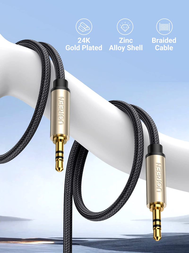  [AUSTRALIA] - UGREEN 3.5mm Audio Cable Hi-Fi Stereo Double Layer Shielding Nylon Braided with Silver-Plating Copper Core, Zinc Alloy Male to Male Aux Cord Tangle-Free for Audiophile Musical Lovers, 10ft