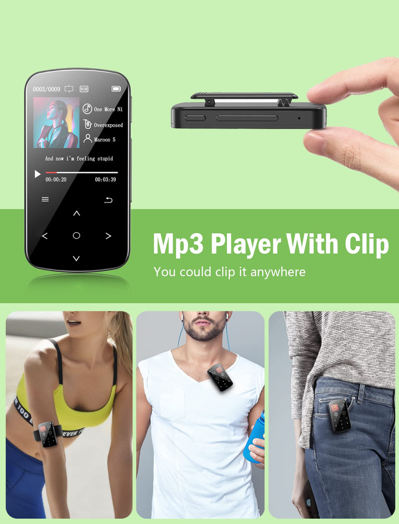  [AUSTRALIA] - 64GB MP3 Player with Bluetooth 5.2, Sensitive Touch Button&1.5" Colorful Screen, HiFi Music MP3 Player with Clip/Pedometer/Voice Recorder for Sports,Running,Walking, Earphone and Card Reader Included