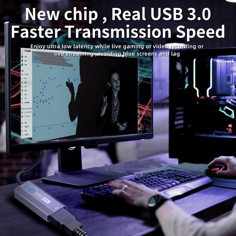  [AUSTRALIA] - Papeaso Video Capture Card, 4K HDMI to USB/USB C 3.0 Capture Card, 1080P 60FPS Video Capture Device, for Streaming, Teaching,Gaming, Video conferencing or Live Broadcasting