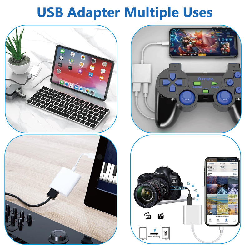 [AUSTRALIA] - Lightning to USB Camera Adapter for iPhone with Charging Port USB 3.0 Female OTG Cable for iPad to Connect Card Reader USB Flash Drive U Disk Keyboard Mouse Hubs Midi
